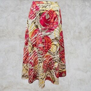 Chicos Pink Orange Abstract Floral Cotton Tiered Midi Skirt Size 3 XL B11